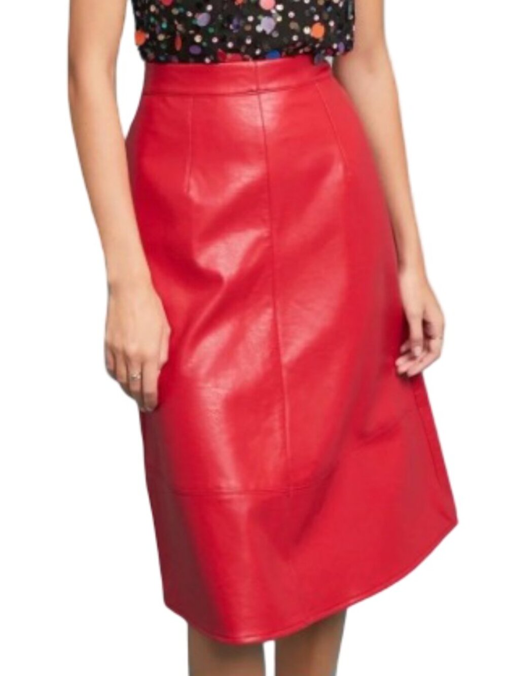 Eri + Ali Red Faux Leather Skirt Vegan Party Bold Cocktail Size 6 Women's